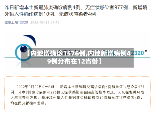 【内地增确诊1576例,内地新增病例49例分布在12省份】