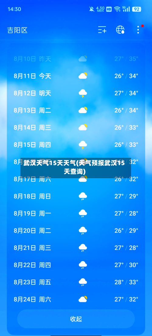 武汉天气15天天气(天气预报武汉15天查询)