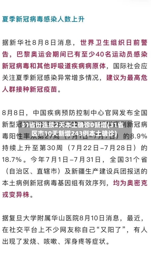 31省份连续2天本土确诊0新增(31省区市10天新增243例本土确诊)