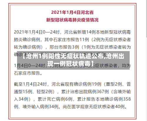 【沧州1例阳性无症状轨迹公布,沧州出现一例冠状病毒】