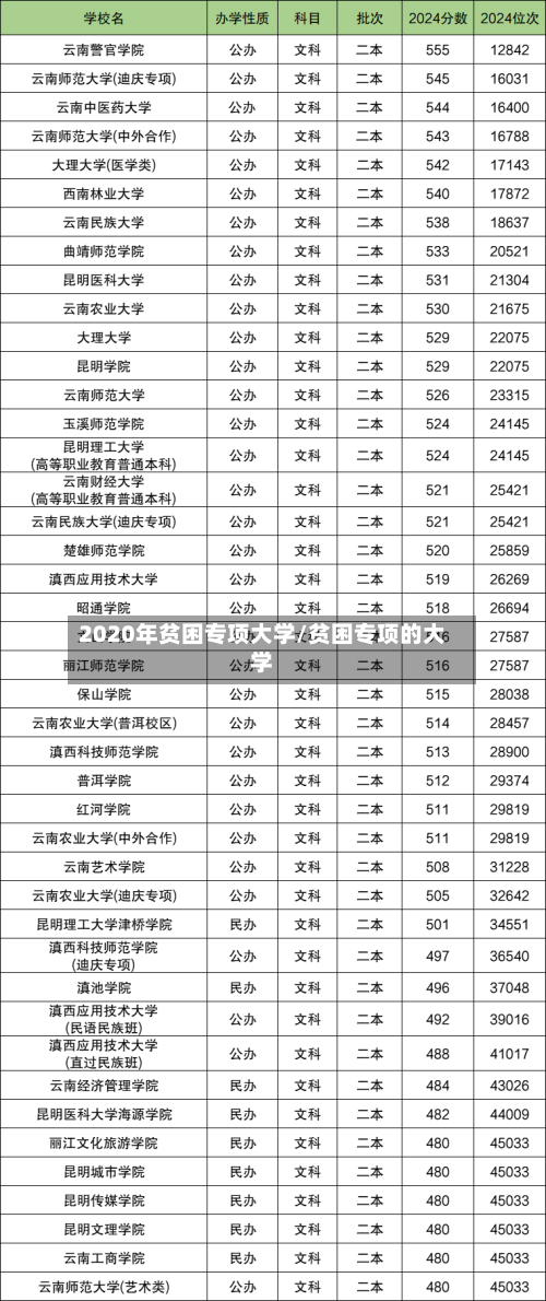 2020年贫困专项大学/贫困专项的大学