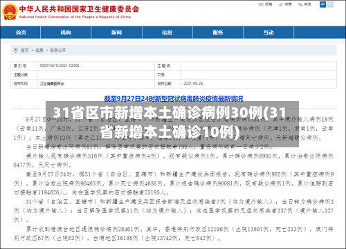 31省区市新增本土确诊病例30例(31省新增本土确诊10例)