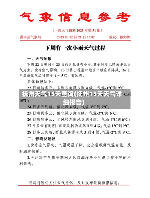 抚州天气15天查询(抚州15天天气详细报告)