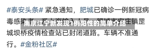 南京江宁新发现1例阳性的简单介绍