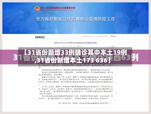 【31省份新增33例确诊其中本土19例,31省份新增本土173 636】