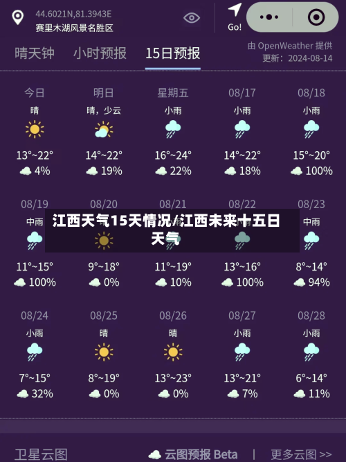 江西天气15天情况/江西未来十五日天气
