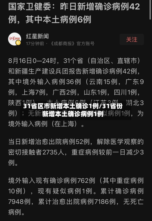 31省区市新增本土确诊1例/31省份新增本土确诊病例1例