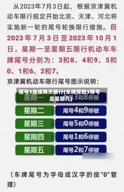 尾号3连续两天限行(车牌尾数3限号是星期几)