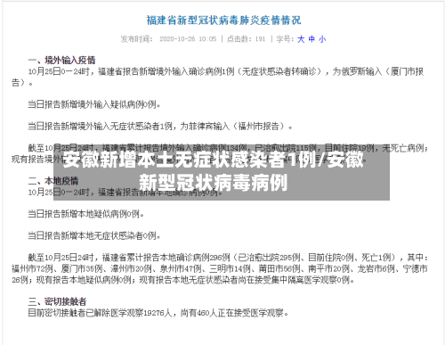 安徽新增本土无症状感染者1例/安徽新型冠状病毒病例
