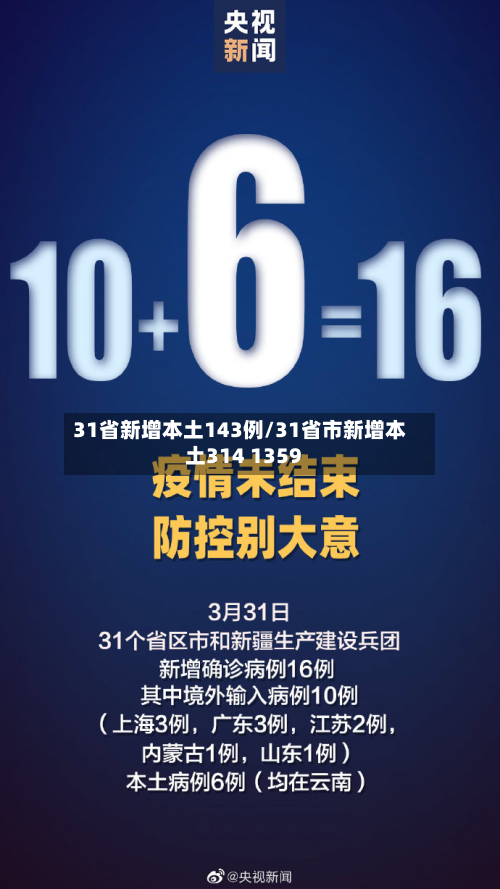 31省新增本土143例/31省市新增本土314 1359