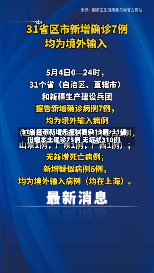 31省区市新增无症状感染13例/31省份增本土确诊75例 无症状310例