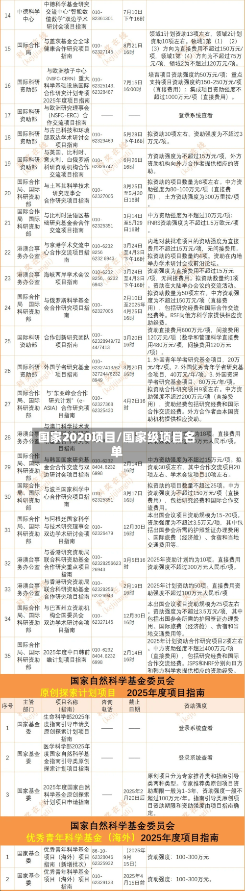国家2020项目/国家级项目名单