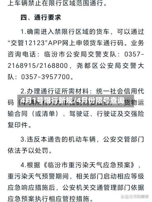 4月1号限行新规/4月份限号查询