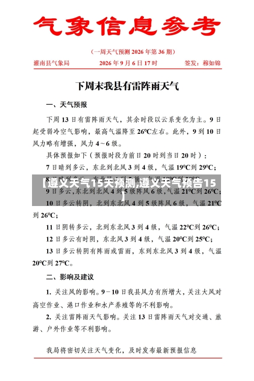 【遵义天气15天预测,遵义天气预告15】
