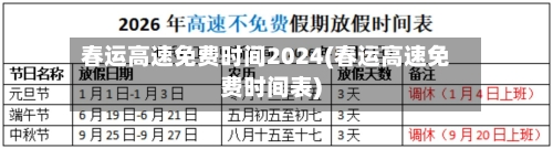 春运高速免费时间2024(春运高速免费时间表)